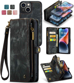 Caseme Geschikt voor iPhone 13 hoesje - Vintage 2 in 1 portemonnee -Zwart