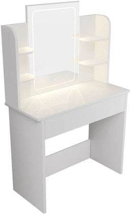 Juskys Zoey - Kaptafel - LED Spiegel 10 lampjes - Wit - 90x40x140 cm