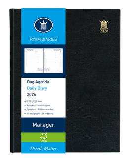 Ryam Manager Mundior - Agenda (1 dag/1 pagina) - 70gr papier - Zwart (2026)