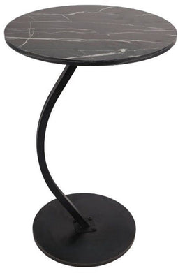 Bijzettafel - Rond 40 cm - Hoog 60 cm - Zwart gemarmerd blad - C Shape