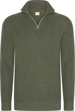 Mario Russo Rib Skipper - Heren Trui - Half Zip - Agave Groen - 3XL