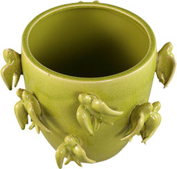 PTMD Emmelyn Green Round Ceramic Glazed Pot Birds L