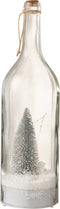 J-Line decoratie Fles Kerst Sneeuw - glitter - zilver - LED lichtjes