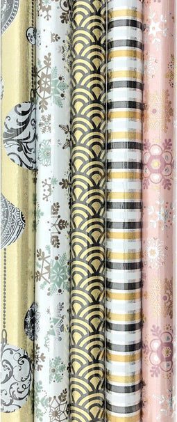 Benza cadeaupapier - Assortiment metallic kerstpapier - 200 x 70 cm - 5 rollen (5 stuks)