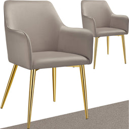 Tectake Eetkamerstoel Avane - Fluweellook - Ergonomische armleuningen - Taupe (2 stuks)