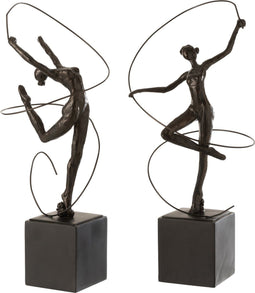 J-Line decoratie Gymnaste - polyresin - donkerbruin - 2 stuks