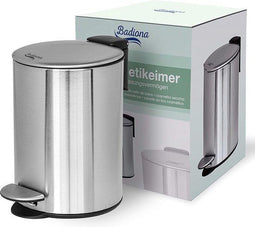 BADIONA Prullenbak - Pedaalemmer - Softclose Deksel & Uitneembare Binnenemmer - 5 Liter - Zilver Zwart - 22 x 22 x 29 cm