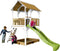 AXI Pumba Speeltoestel in Bruin/Wit - Speeltoren met Zandbak en Limoen Groene Glijbaan - FSC hout - Speelhuis op palen voor de tuin
