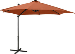 vidaXL - Zweefparasol - met - paal - en - LED-verlichting - 300 - cm - terracottakleur