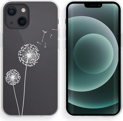 iMoshion Hoesje Geschikt voor iPhone 13 Mini Hoesje Siliconen - iMoshion Design hoesje - Wit / Transparant / Dandelion