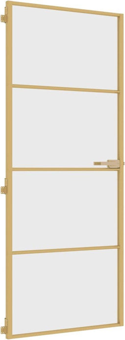 vidaXL - Binnendeur - smal - 83x201,5 - cm - gehard - glas - en - aluminium - goudkleur