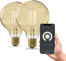 Calex Slimme Lamp - Wifi LED Filament Globe - Dimbaar Warm Wit - Goud - E27 (2 stuks)
