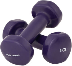 Tunturi Dumbbell set - 2 x 1 kg - Vinyl - Paars - Incl. gratis fitness app (2 stuks)