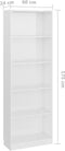 vidaXL - Boekenkast - 5 - schappen - 60x24x175 - cm - bewerkt - hout - hoogglans - wit