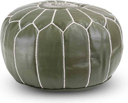 Safaary - Marokkaanse Poef Leer Olijfgroen Rond