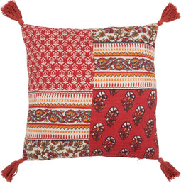 J-Line kussen Bloemen + Kwastjes - katoen - rood
