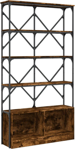 vidaXL - Boekenkast - 100x26x180 - cm - bewerkt - hout - en - metaal - gerookt - eiken