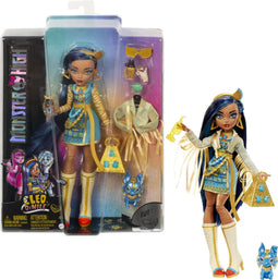 Monster High - Cleo De Nile - Modepop met piramide-tas - Blauwe jurk