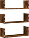 vidaXL - Wandschappen - 3 - st - 58x18x18 - cm - bewerkt - hout - gerookt - eikenkleurig