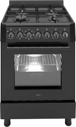 Wiggo WO-E605R(BB) - Vrijstaand Gasfornuis - 60 cm - 4 Gaspitten - Oven 66L - Energieklasse B - Zwart