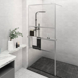 vidaXL - Inloopdouchewand - met - schap - 80x195 - cm - ESG-glas - aluminium - chroom