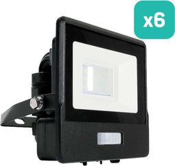 V-TAC VT-118S-B - LED Schijnwerper - PIR Sensor - IP65 Waterdicht - Zwart - 10W - 735 Lumen - 3000K (set van 6)