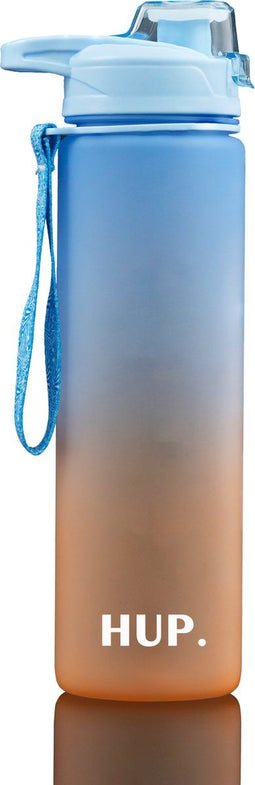 Hup Motivatie Drinkfles - Waterfles 1 Liter - Tijdmarkering en Drinktuit - Blauw/Oranje