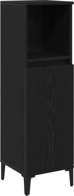 vidaXL - Badkamerkast - Zwart - Eiken - 30x30x100 - cm - Bewerkt - Hout