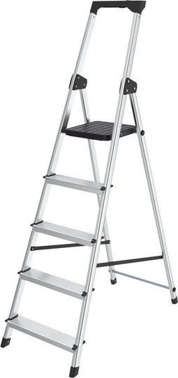 BRASQ Huishoudtrap 5-treden - Inklapbaar aluminium - Antislip - Zilver