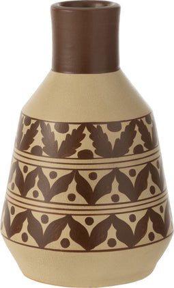 J-Line vaas Bladeren + Stippen - keramiek - wit/bruin