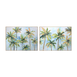 Schilderij Home ESPRIT Blauw Groen Palmen Tropisch 120 x 3,5 x 90 cm (2 Stuks)