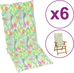 vidaXL - Tuinstoelkussens - 6 - st - hoge - rug - bladpatroon - 120x50x3 - cm - stof