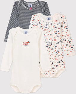 Petit Bateau 3 Pack Baby Meisjes Rompertje - Maat 86 - Lange mouwen - Ribstof (3-pack)