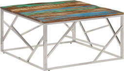 vidaXL - Salontafel - roestvrij - staal - en - gerecycled - hout - zilverkleurig
