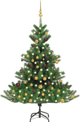 vidaXL - Kunstkerstboom - Nordmann - met - LED's - en - kerstballen - 120 - cm - groen
