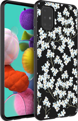 iMoshion Hoesje Geschikt voor Samsung Galaxy A51 Hoesje Siliconen - iMoshion Design hoesje - Wit / Zwart / White Flowers