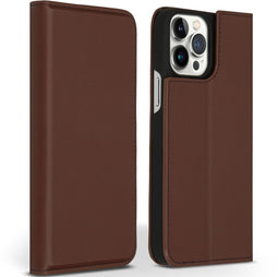 Accezz Premium Leather Slim Bookcase - iPhone 13 Pro Max - Echt Nappa leer - Bruin