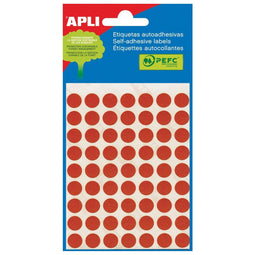 Apli - ronde etiketten in etui diameter 10 mm, rood, 315 stuks, 63 per blad (2053)