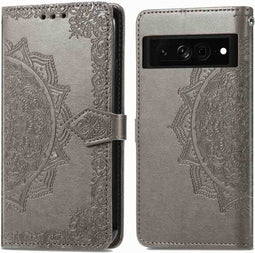 iMoshion Hoesje Geschikt voor Google Pixel 7 Pro Hoesje Met Pasjeshouder - iMoshion Mandala Bookcase - Grijs