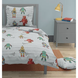 ROUPILLON Vintage Toys dekbedset - 2 stuks - 140 x 200 - 100% Katoen - Lichtgrijs