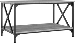 vidaXL - Salontafel - 80x50x45 - cm - bewerkt - hout - en - ijzer - grijs - sonoma - eiken