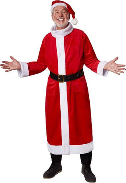 Dressforfun Mantel kerstman klassiek XXL - verkleedkleding - lange rode fluwelen mantel met pluche witte revers