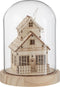 J-Line decoratie Stolp Winter Huis - hout/glas - naturel - LED lichtjes