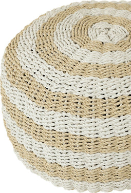 J-Line poef Rond Strepen Geweven - kunststof - wit/naturel