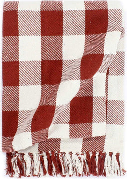 vidaXL - Plaid - geblokt - 125x150 - cm - katoen - steenrood