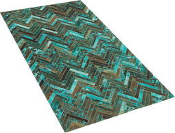 AMASYA - Vloerkleed - Turquoise/Bruin - 80 x 150 cm - Leer