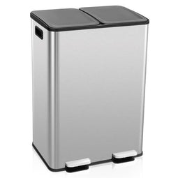 Coast Prullenbak - 2-vaks afvalbak - Soft-Close pedalen 2 x 30L - Zwart/Zilver (2 stuks)