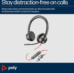Poly Blackwire 8225 - On Ear headset - Noise Cancelling Microfoon - Zwart
