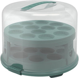 Rotho Fresh Taartstolp hoog met trays, voedselveilig kunststof (PP) BPA-vrij, turquoise/transparant, (35,5 x 34,5 x 26,0 cm)
