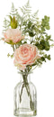 J-Line boeket Rozen in vaas + kunstwater - kunststof - groen/lichtroze - large - 34 cm hoog